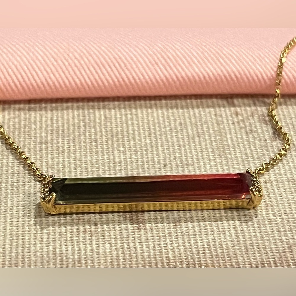 kate spade delicate gold tone chain bar necklace pink multi geo gems nwt - Picture 5 of 9